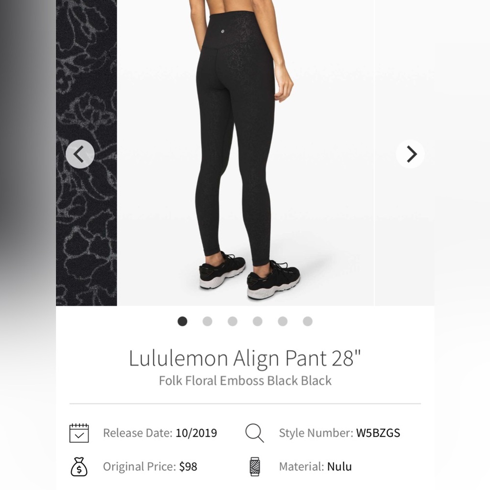 ✨ Lululemon Align Pant 28" Folk Floral Emboss Black Size 4